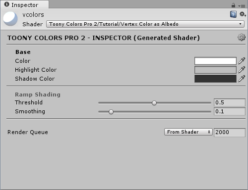 The Albedo texture slot has disappeared from the material inspector,
the mesh will use the vertex color as albedo instead.